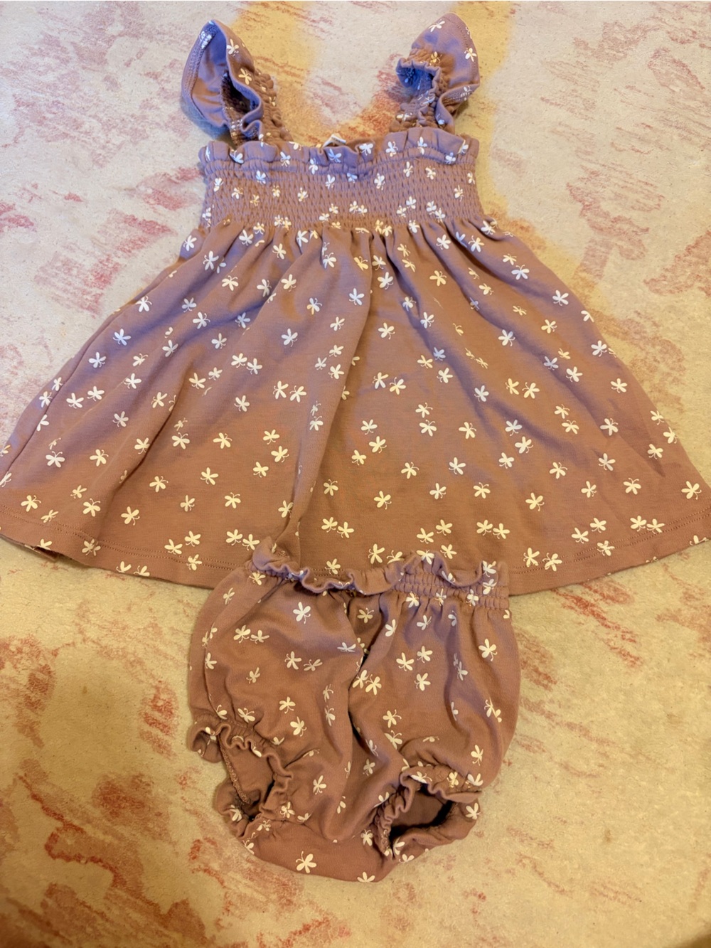 Quincy Mae Mauve Floral Ruffle-Shoulder Top with Bloomer